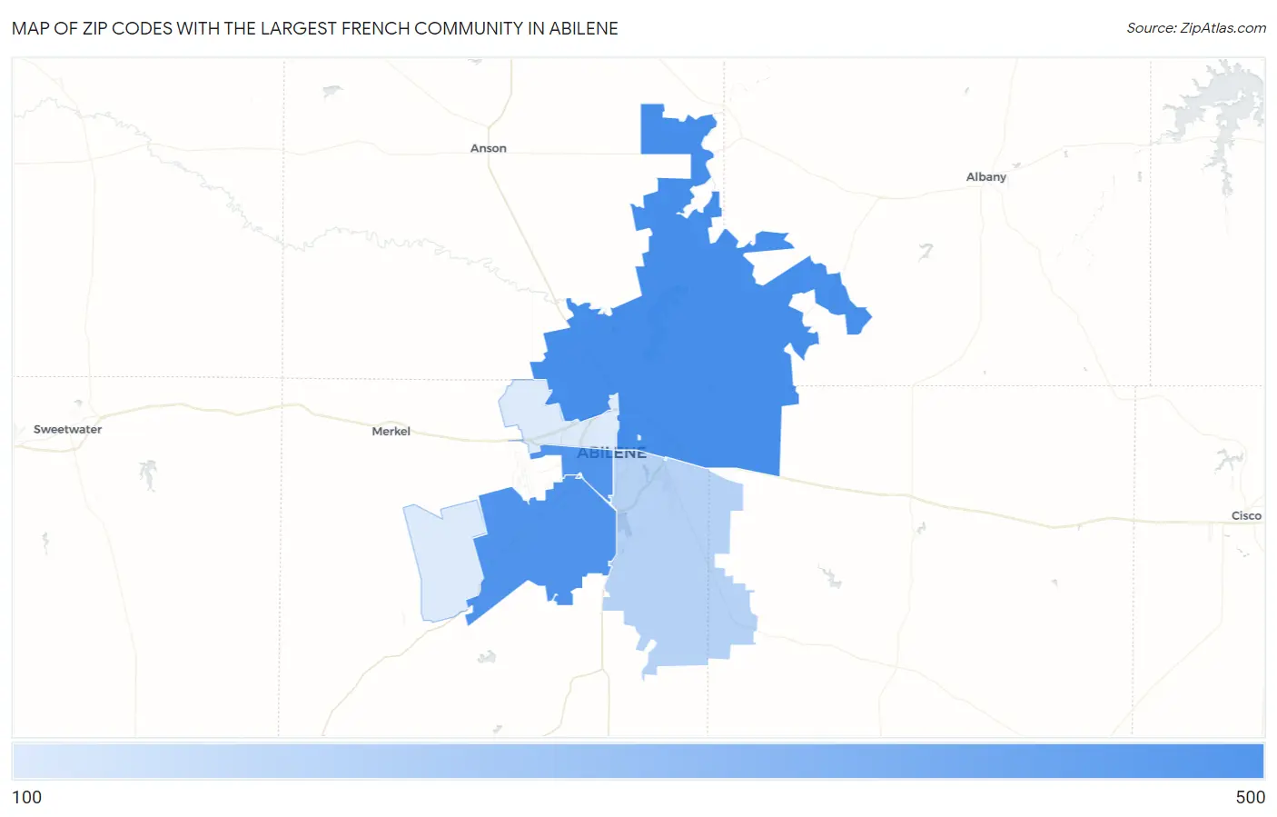 Zip Codes with the Largest French Community in Abilene Map