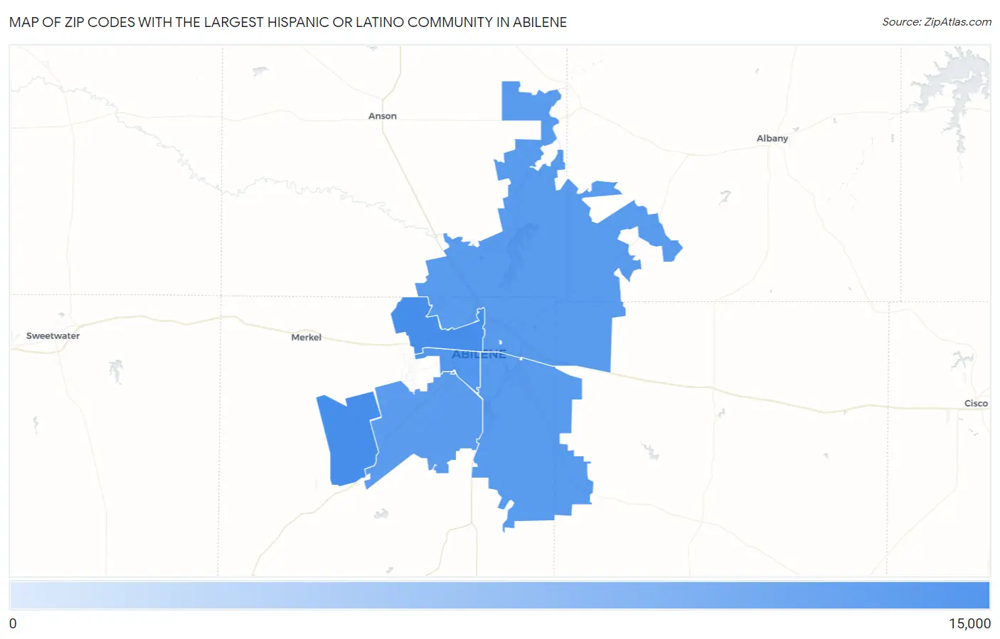 Zip Codes with the Largest Hispanic or Latino Community in Abilene Map