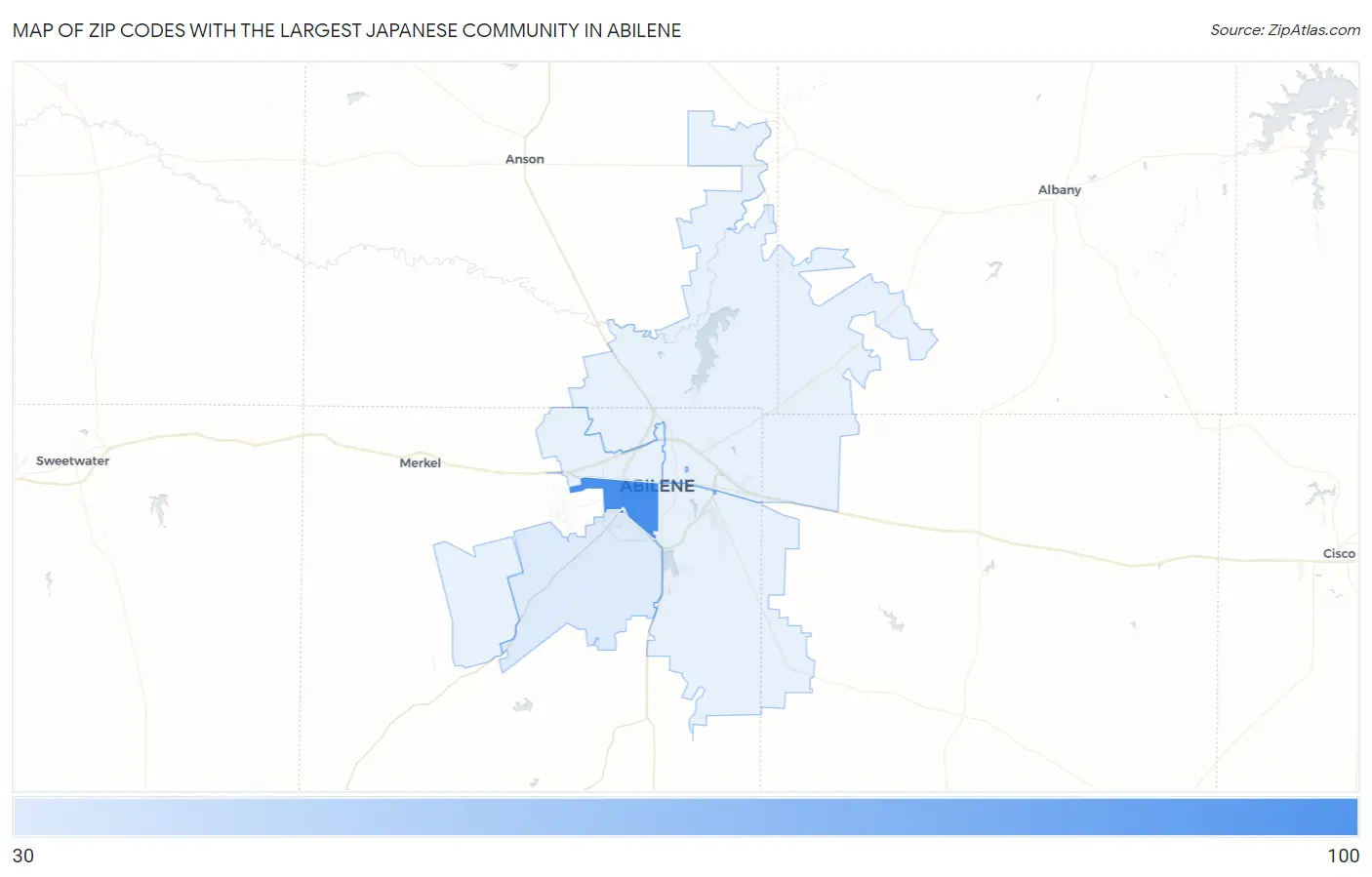 Zip Codes with the Largest Japanese Community in Abilene Map