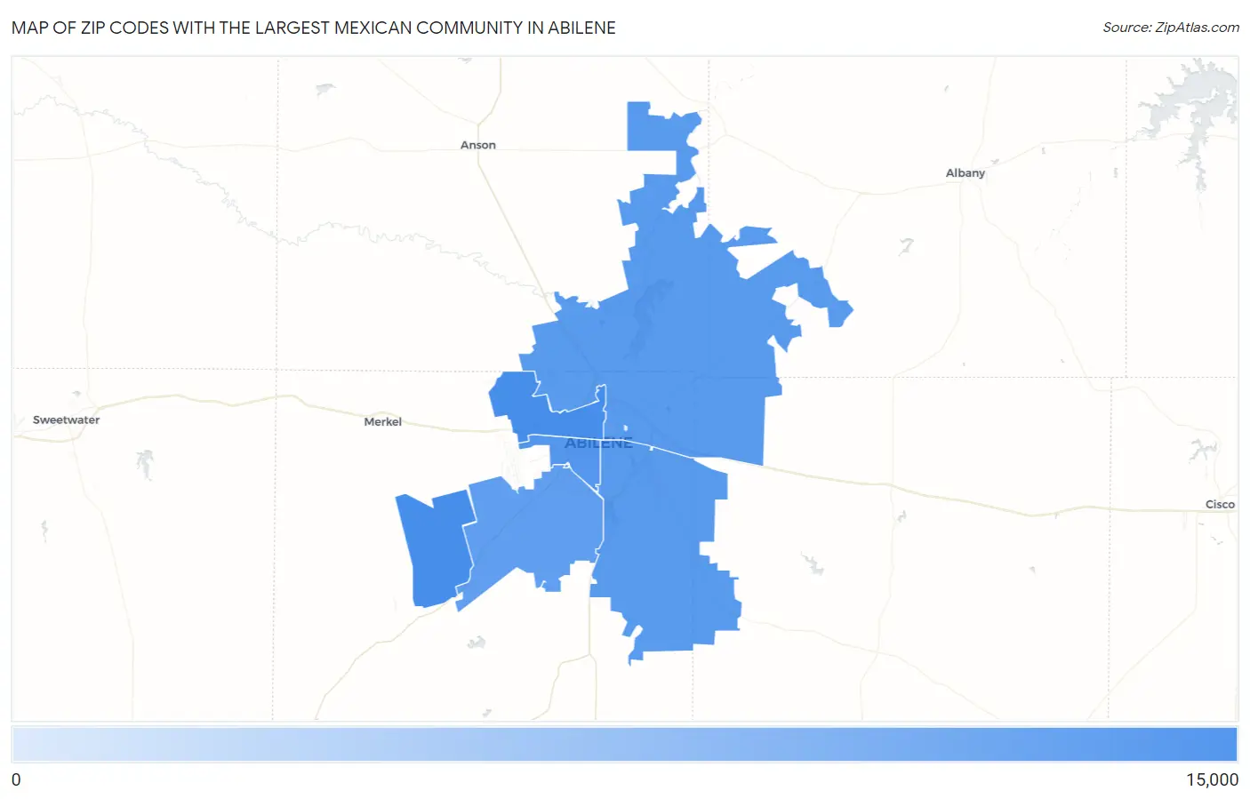 Zip Codes with the Largest Mexican Community in Abilene Map