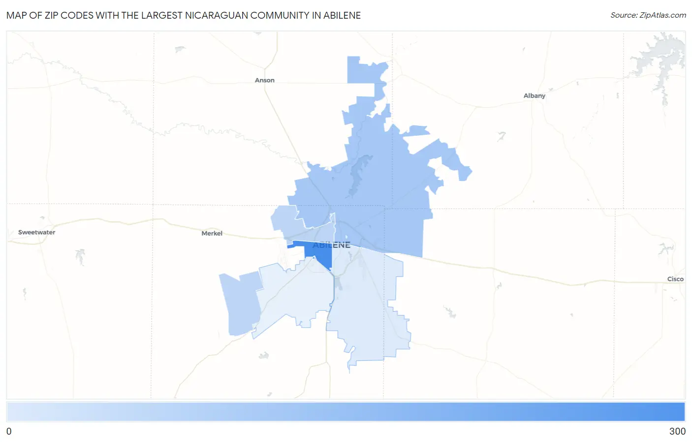 Zip Codes with the Largest Nicaraguan Community in Abilene Map