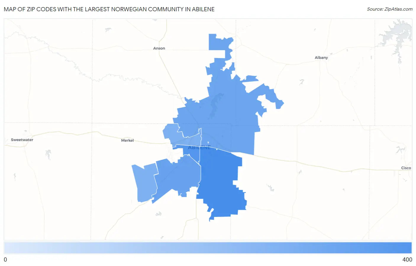 Zip Codes with the Largest Norwegian Community in Abilene Map