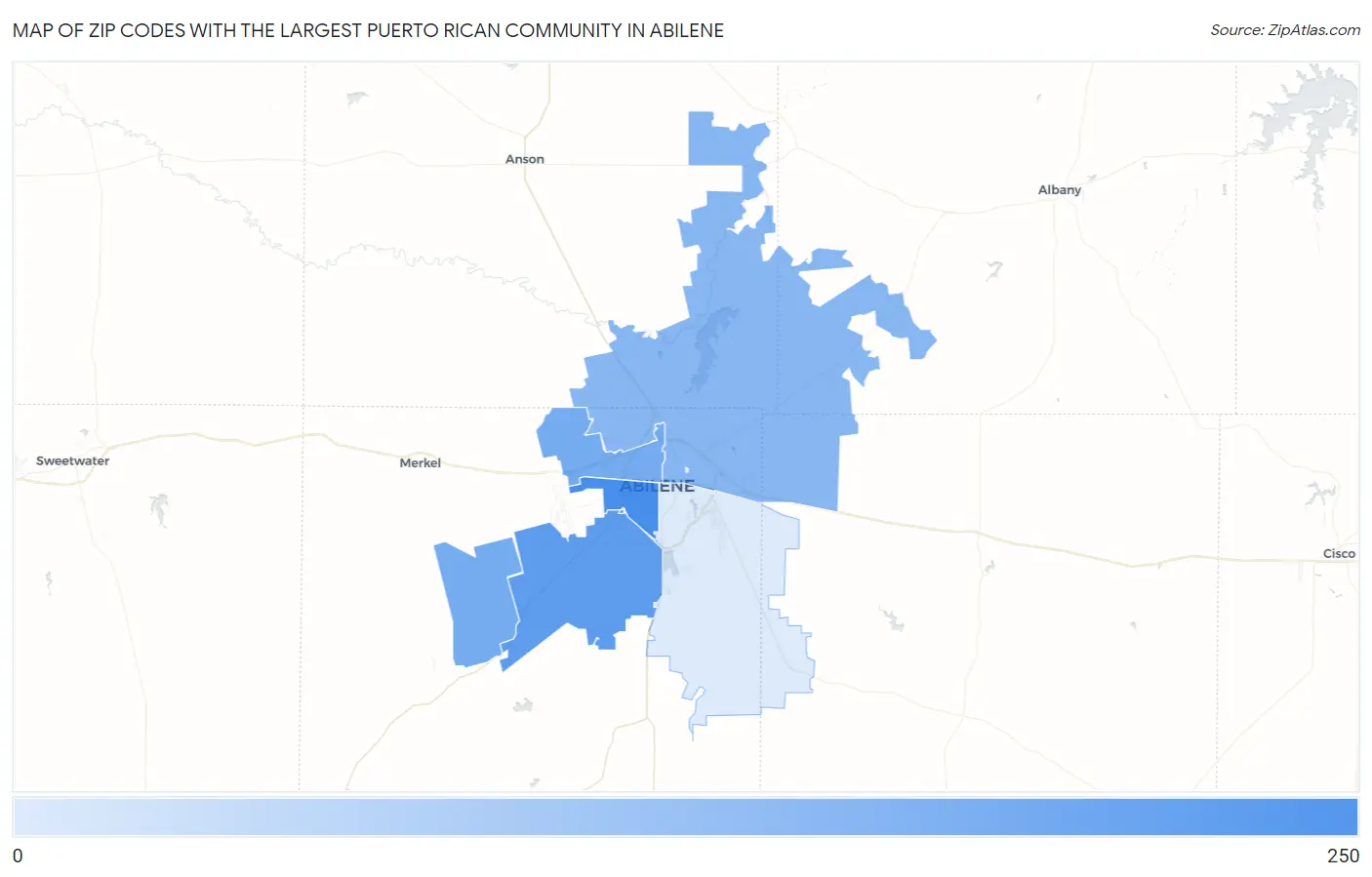 Zip Codes with the Largest Puerto Rican Community in Abilene Map