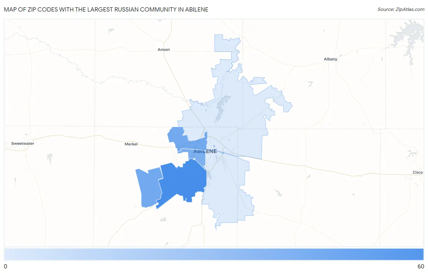 Zip Codes with the Largest Russian Community in Abilene Map