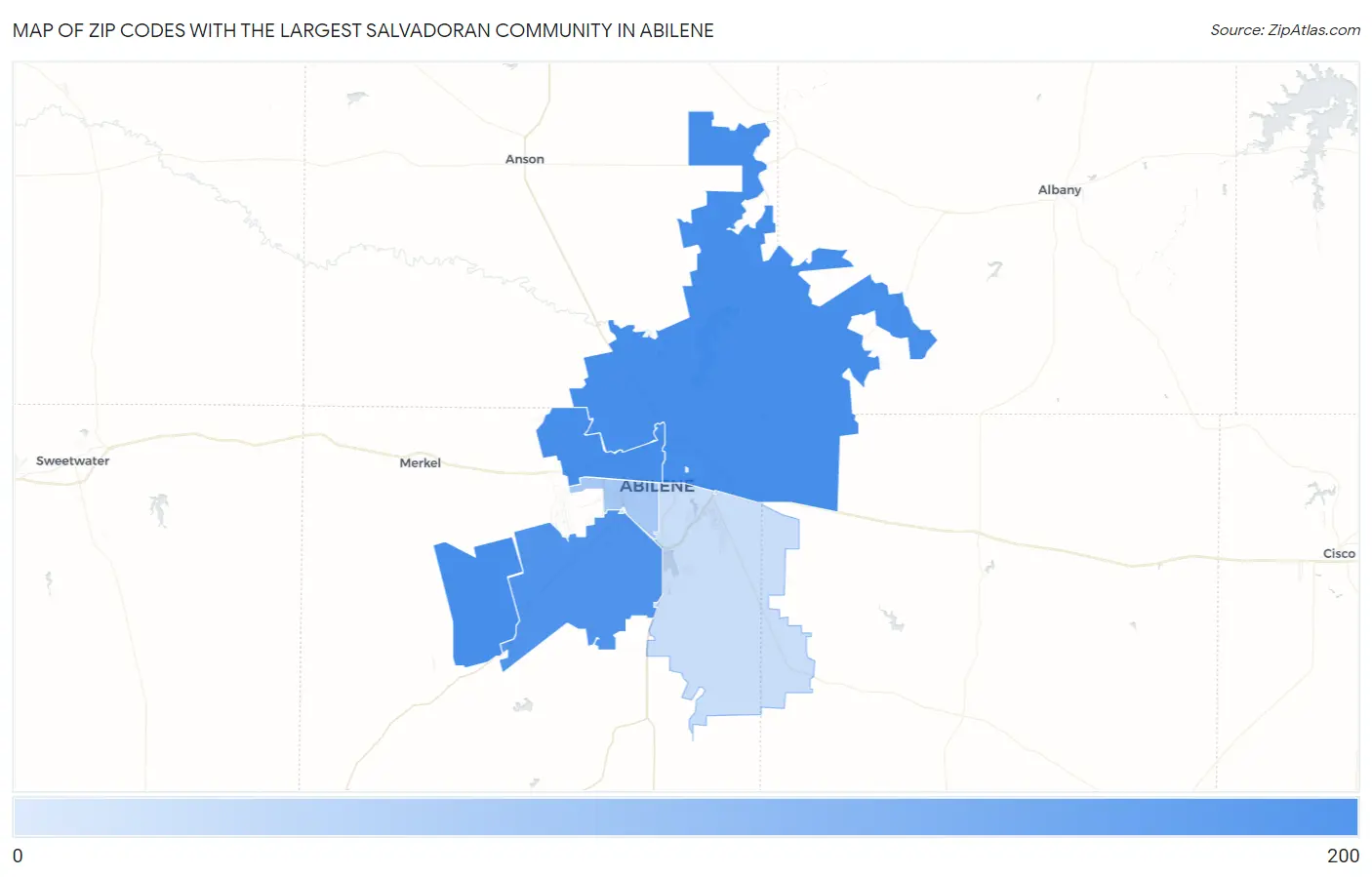 Zip Codes with the Largest Salvadoran Community in Abilene Map