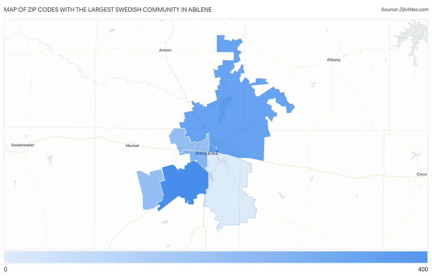 Zip Codes with the Largest Swedish Community in Abilene Map