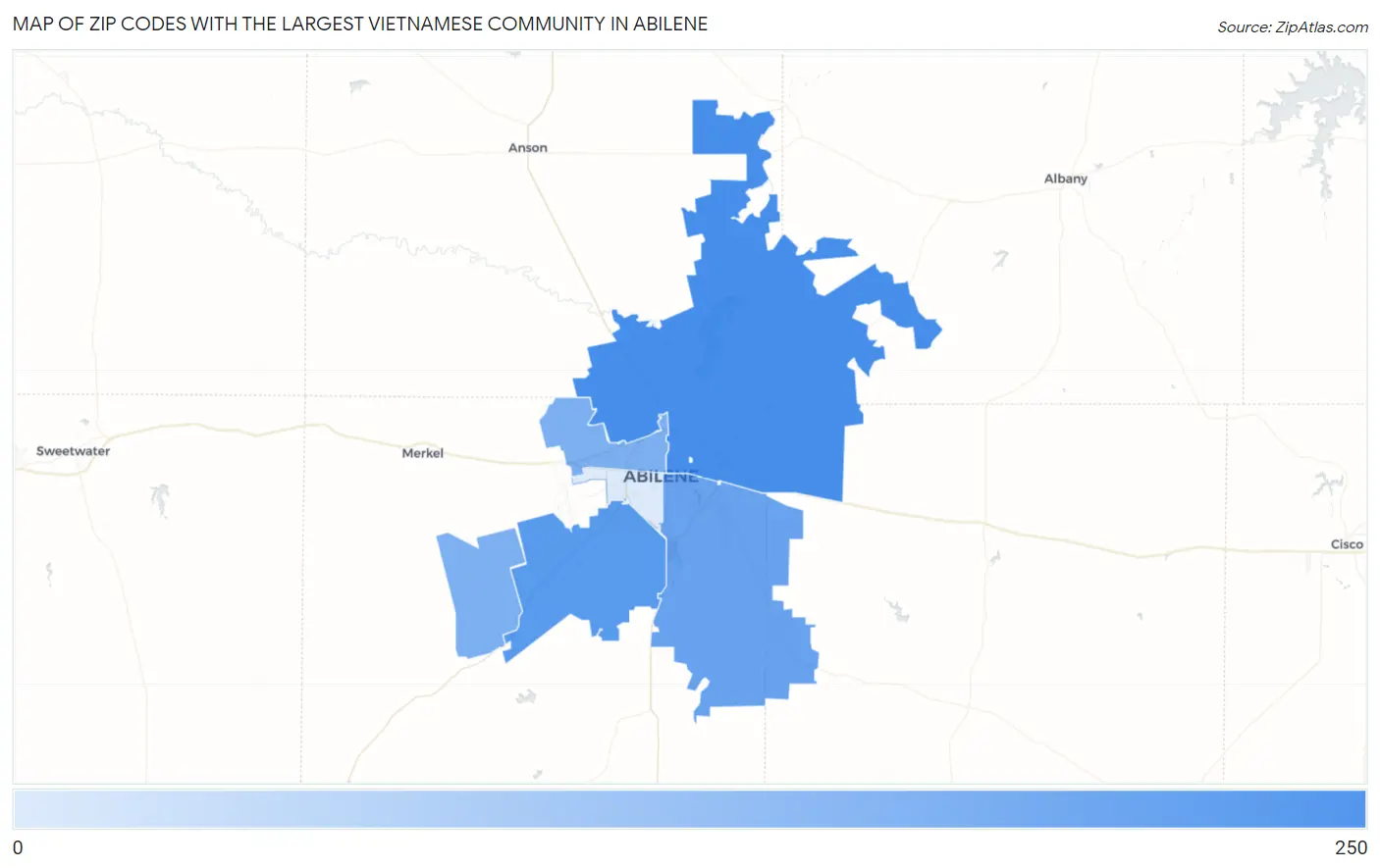 Zip Codes with the Largest Vietnamese Community in Abilene Map