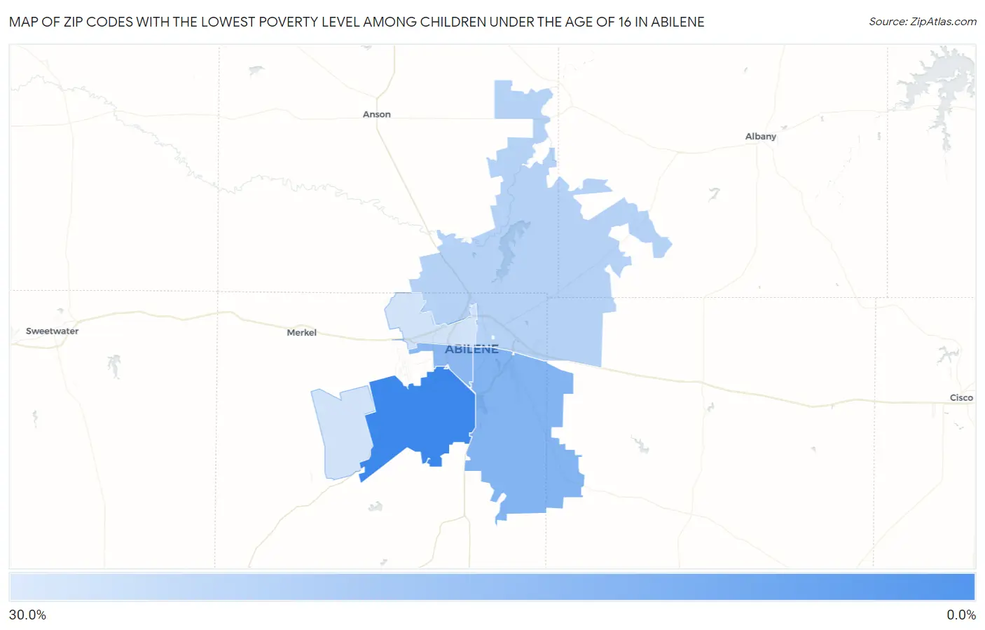 Zip Codes with the Lowest Poverty Level Among Children Under the Age of 16 in Abilene Map
