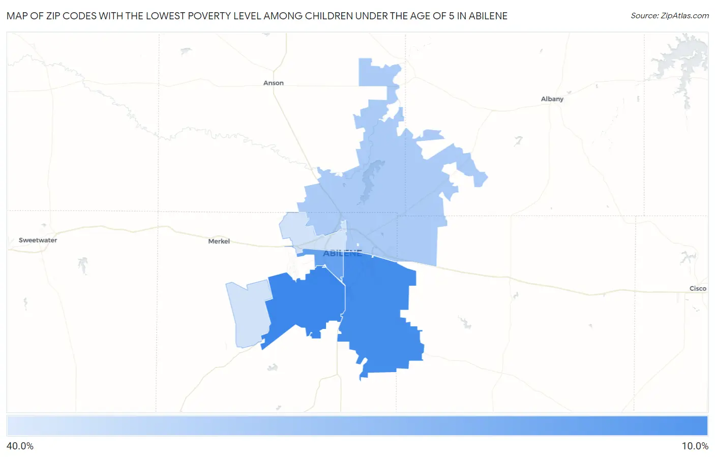 Zip Codes with the Lowest Poverty Level Among Children Under the Age of 5 in Abilene Map