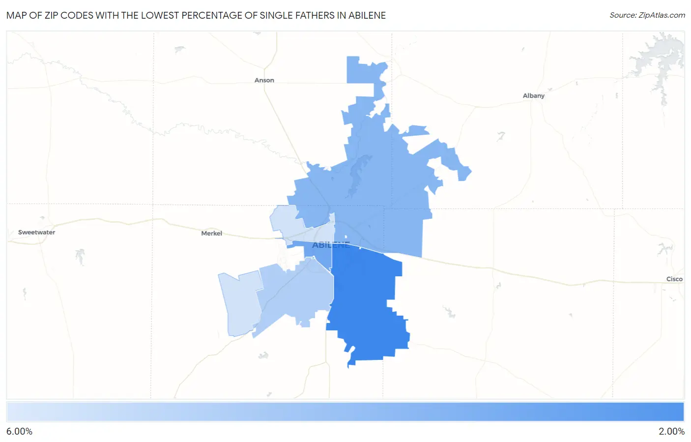 Zip Codes with the Lowest Percentage of Single Fathers in Abilene Map