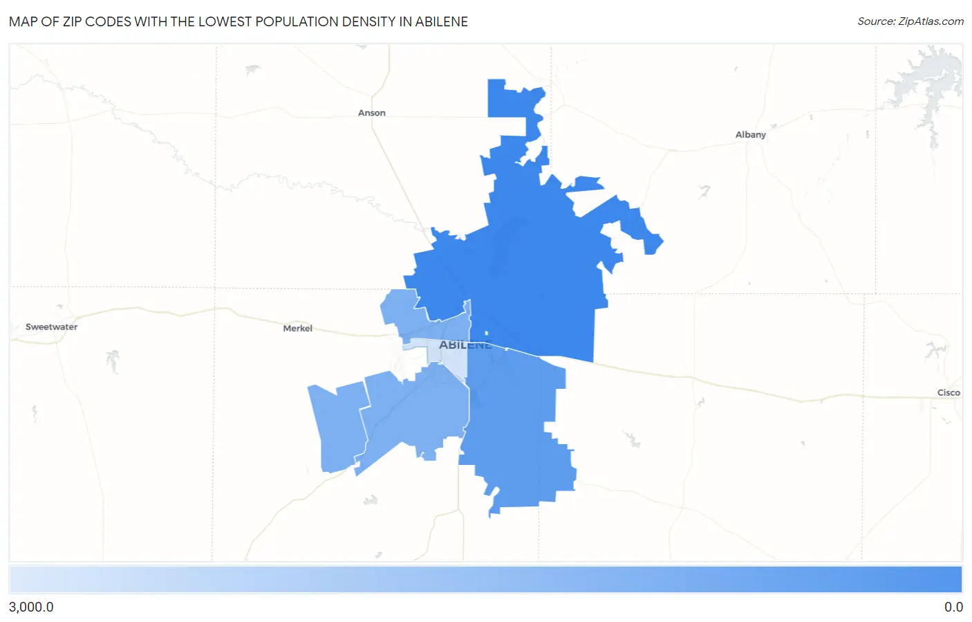 Zip Codes with the Lowest Population Density in Abilene Map