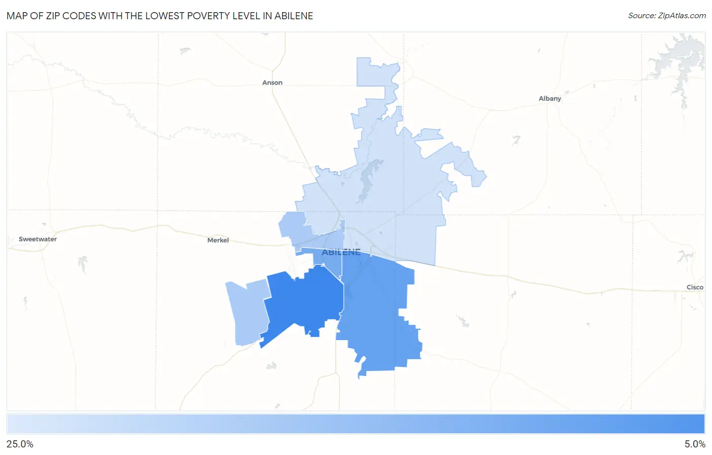 Zip Codes with the Lowest Poverty Level in Abilene Map
