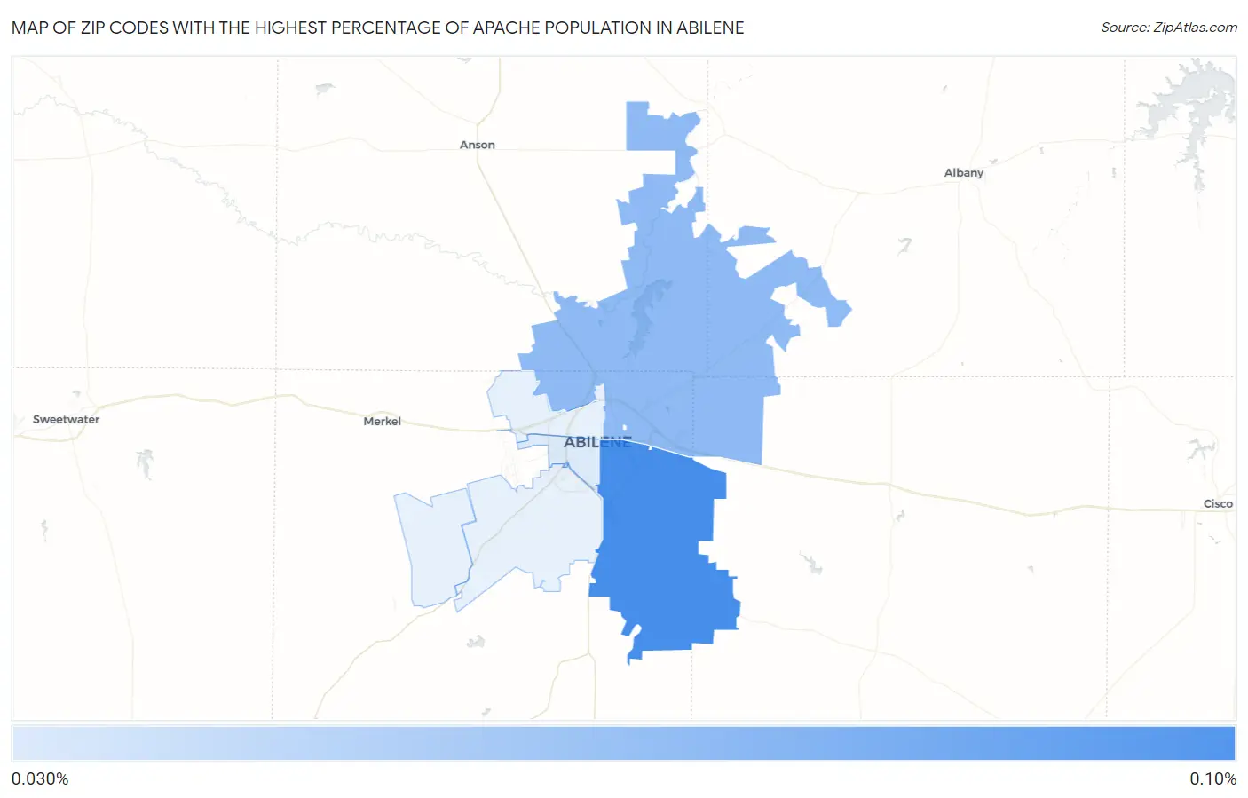 Zip Codes with the Highest Percentage of Apache Population in Abilene Map