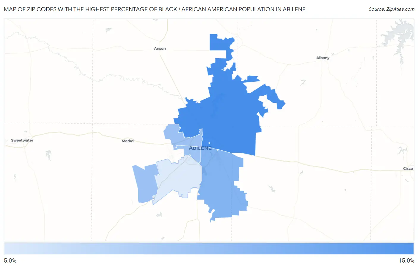Zip Codes with the Highest Percentage of Black / African American Population in Abilene Map