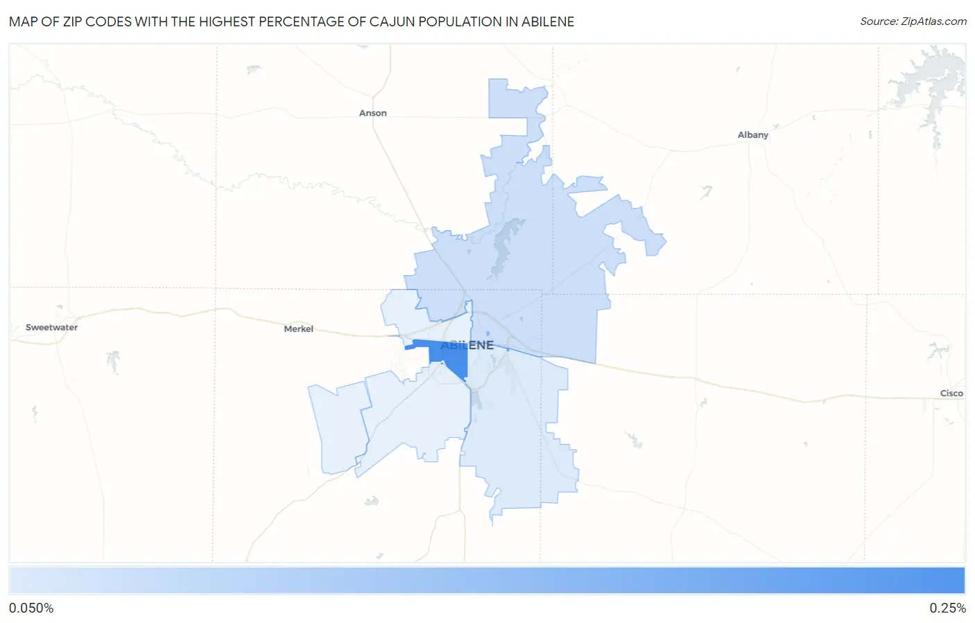 Zip Codes with the Highest Percentage of Cajun Population in Abilene Map