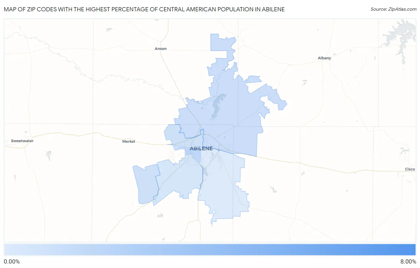 Zip Codes with the Highest Percentage of Central American Population in Abilene Map