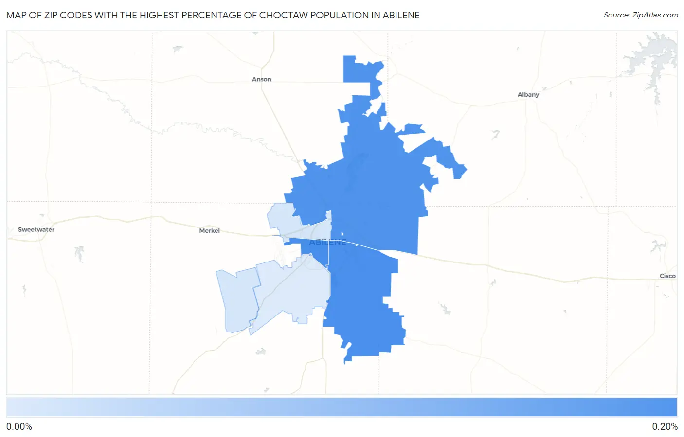 Zip Codes with the Highest Percentage of Choctaw Population in Abilene Map