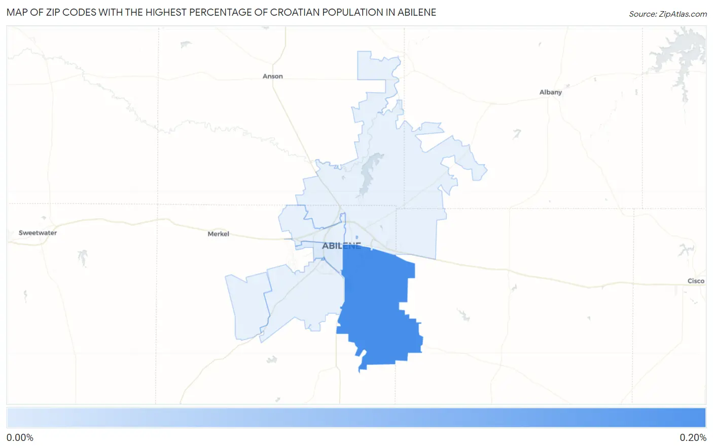 Zip Codes with the Highest Percentage of Croatian Population in Abilene Map