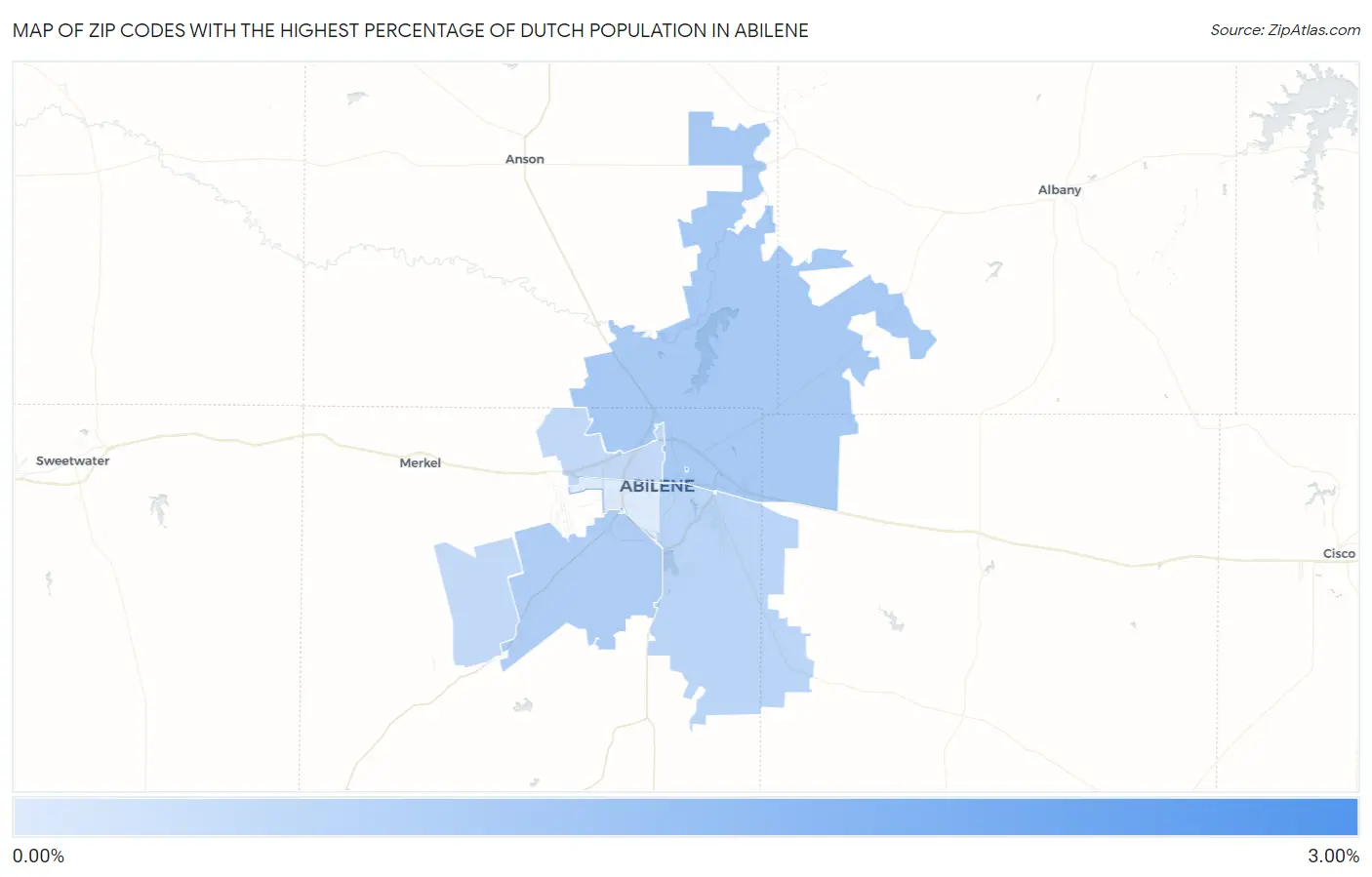 Zip Codes with the Highest Percentage of Dutch Population in Abilene Map