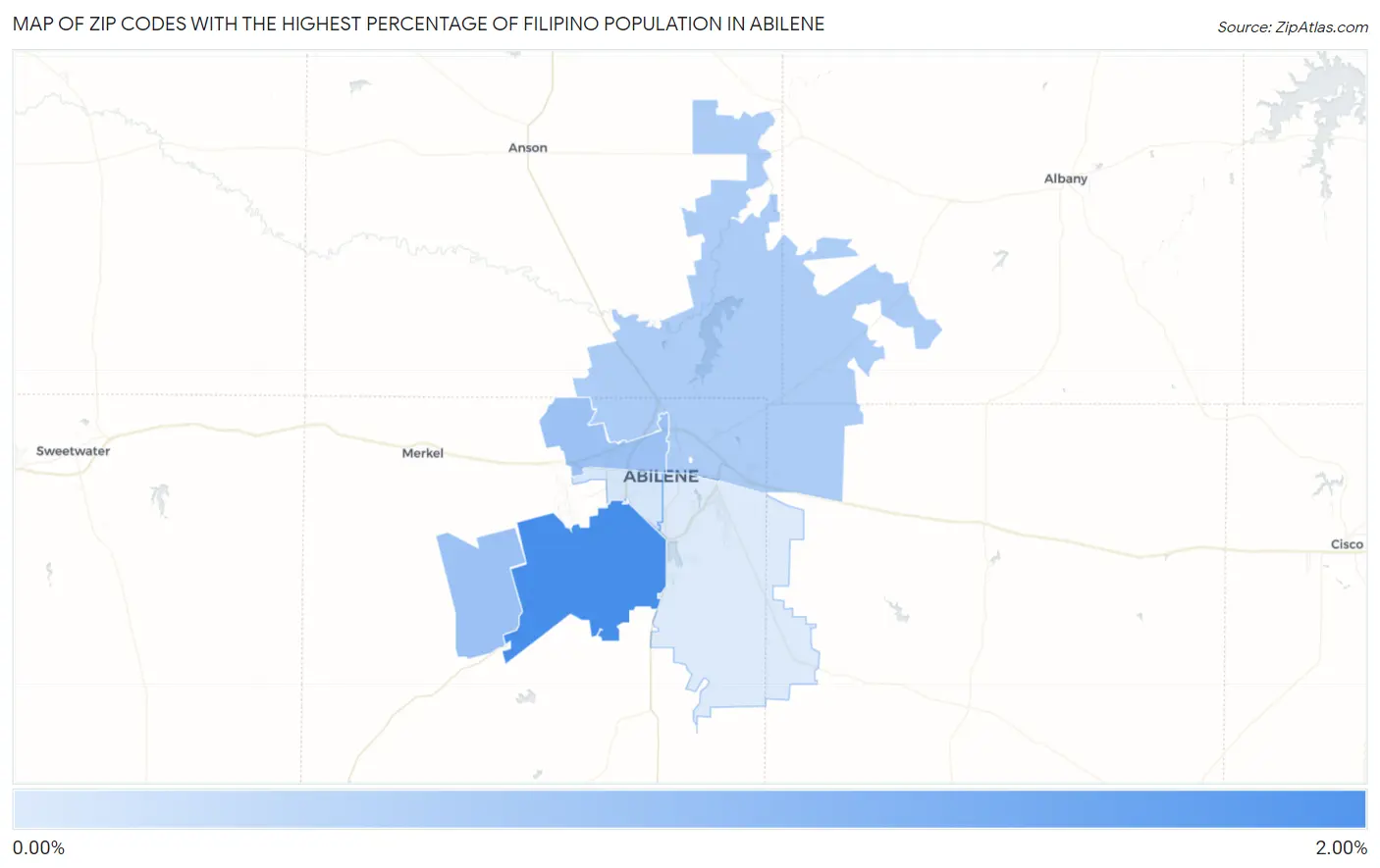Zip Codes with the Highest Percentage of Filipino Population in Abilene Map