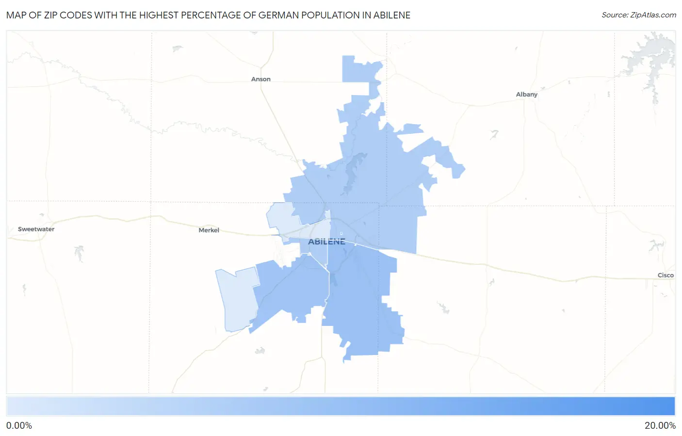 Zip Codes with the Highest Percentage of German Population in Abilene Map