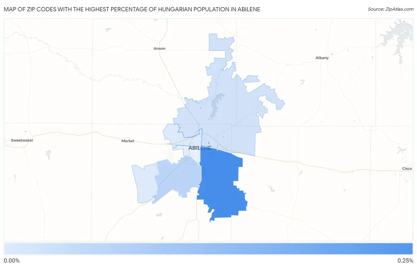 Zip Codes with the Highest Percentage of Hungarian Population in Abilene Map