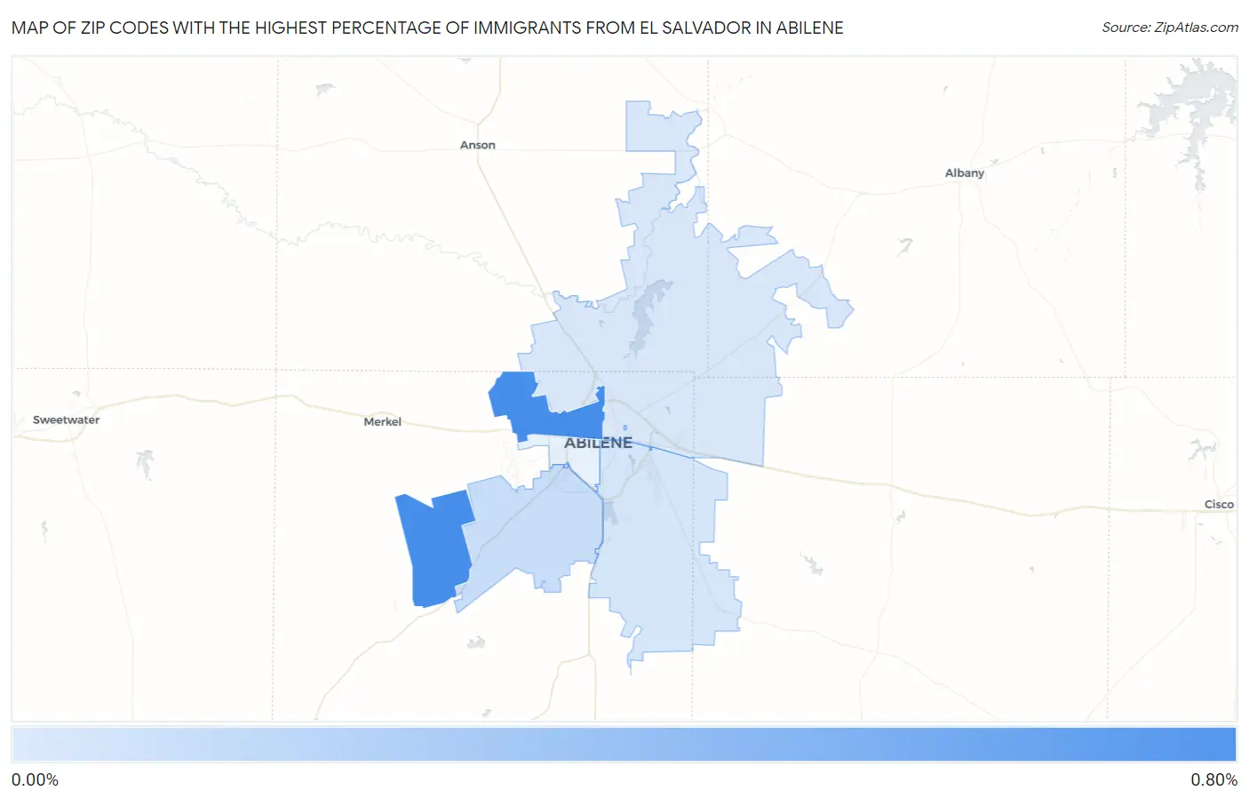 Zip Codes with the Highest Percentage of Immigrants from El Salvador in Abilene Map