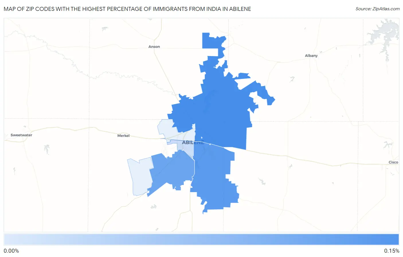 Zip Codes with the Highest Percentage of Immigrants from India in Abilene Map