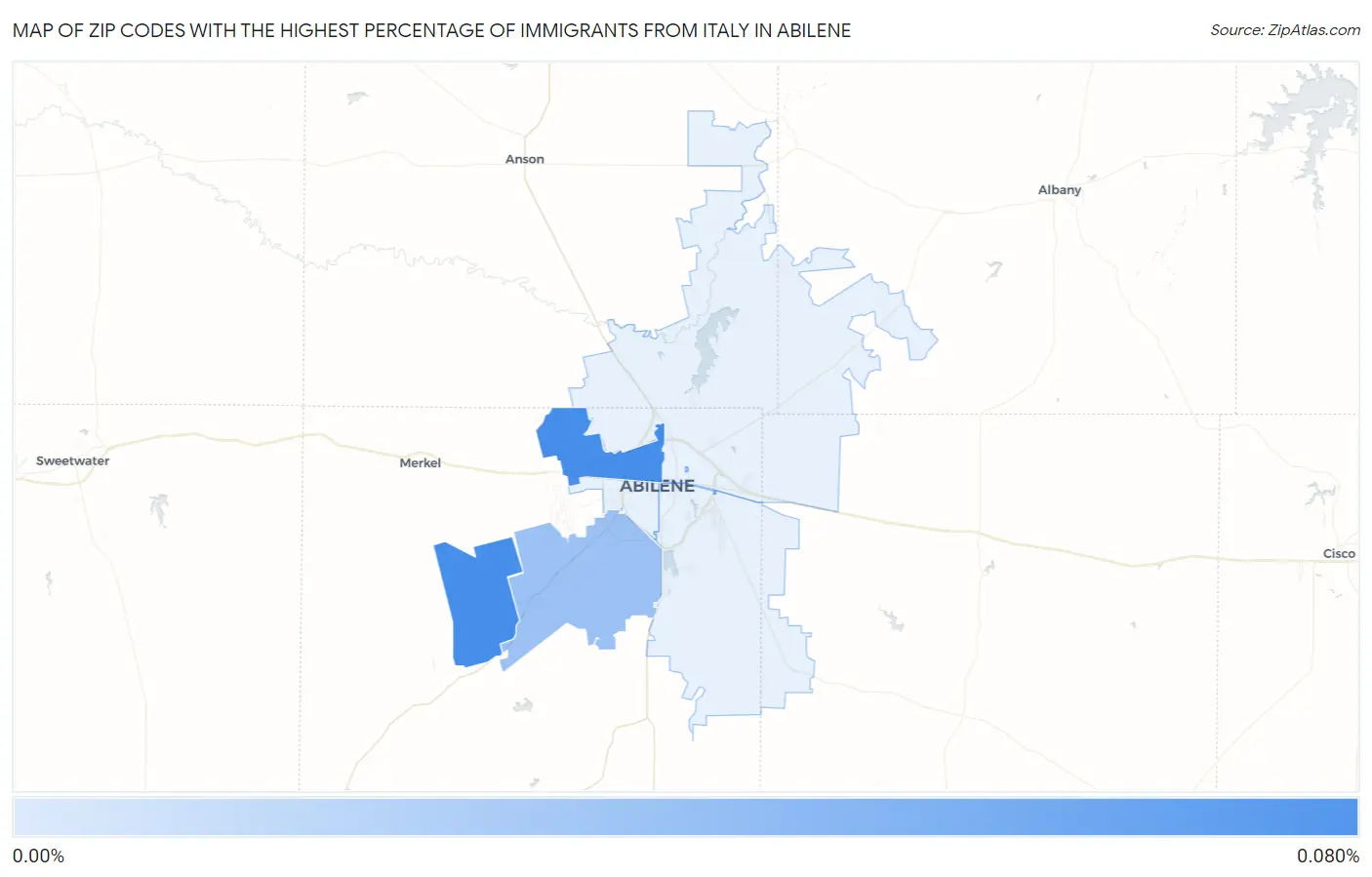 Zip Codes with the Highest Percentage of Immigrants from Italy in Abilene Map