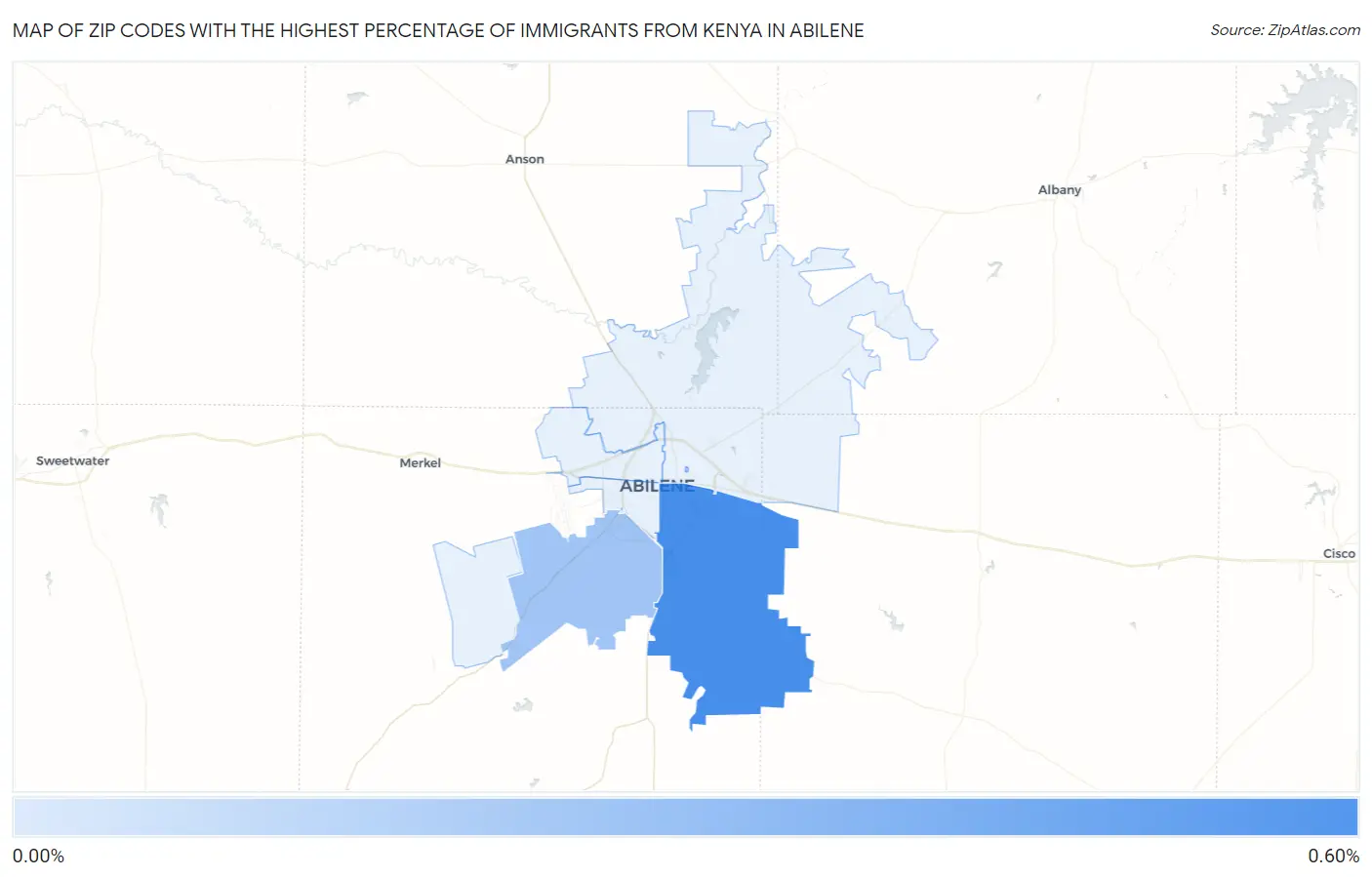 Zip Codes with the Highest Percentage of Immigrants from Kenya in Abilene Map