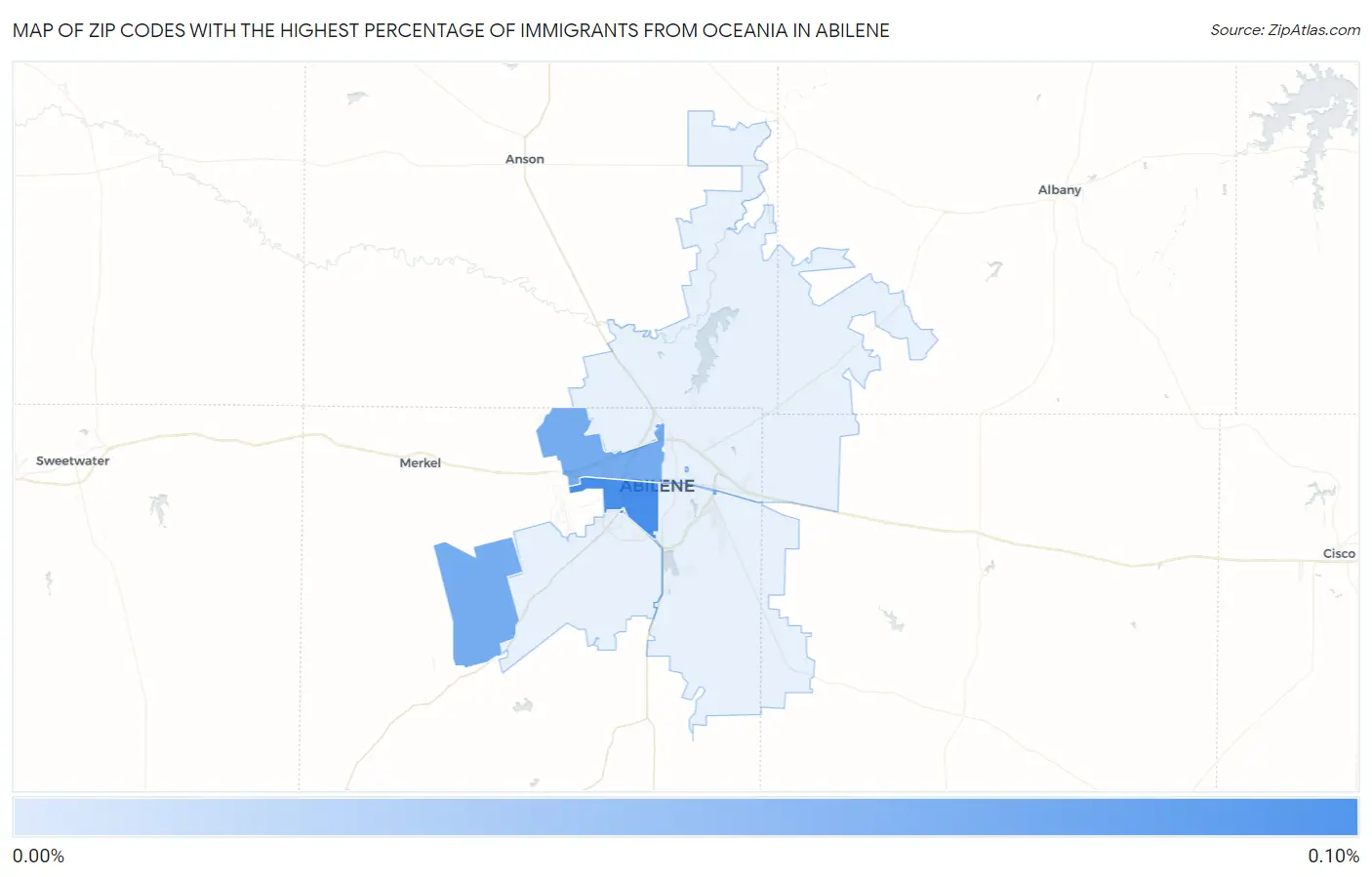 Zip Codes with the Highest Percentage of Immigrants from Oceania in Abilene Map
