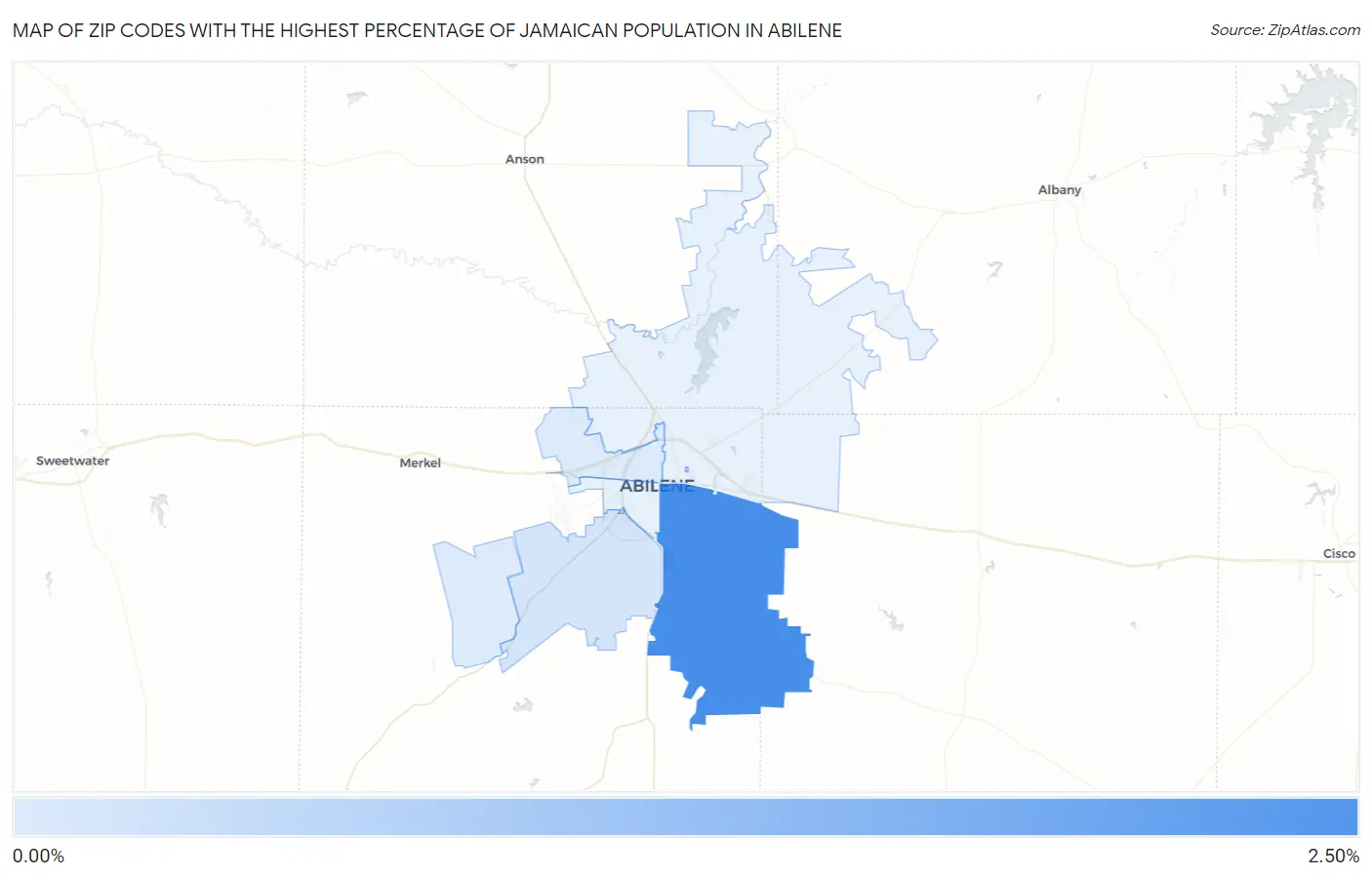 Zip Codes with the Highest Percentage of Jamaican Population in Abilene Map