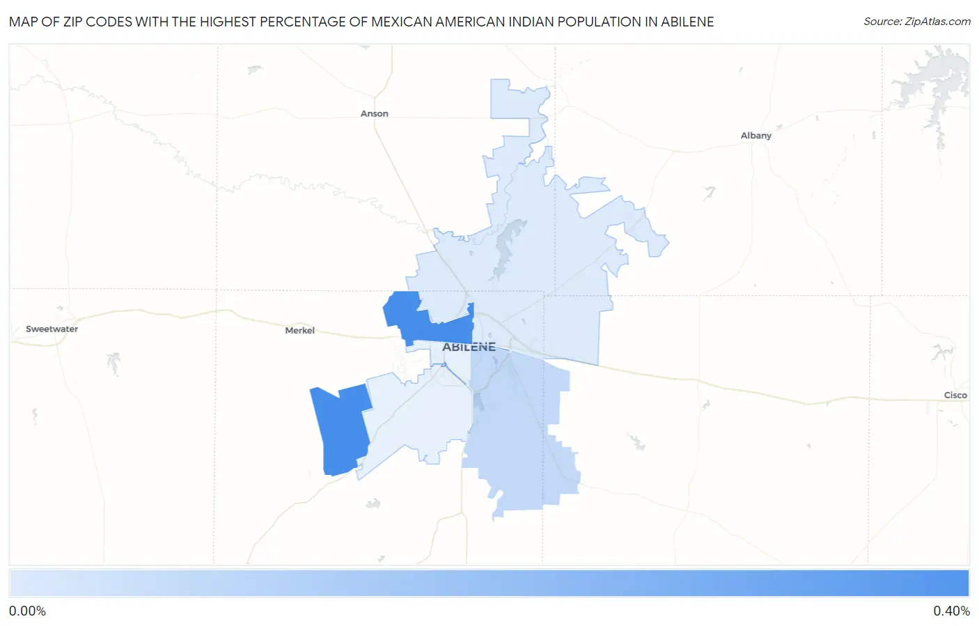 Zip Codes with the Highest Percentage of Mexican American Indian Population in Abilene Map