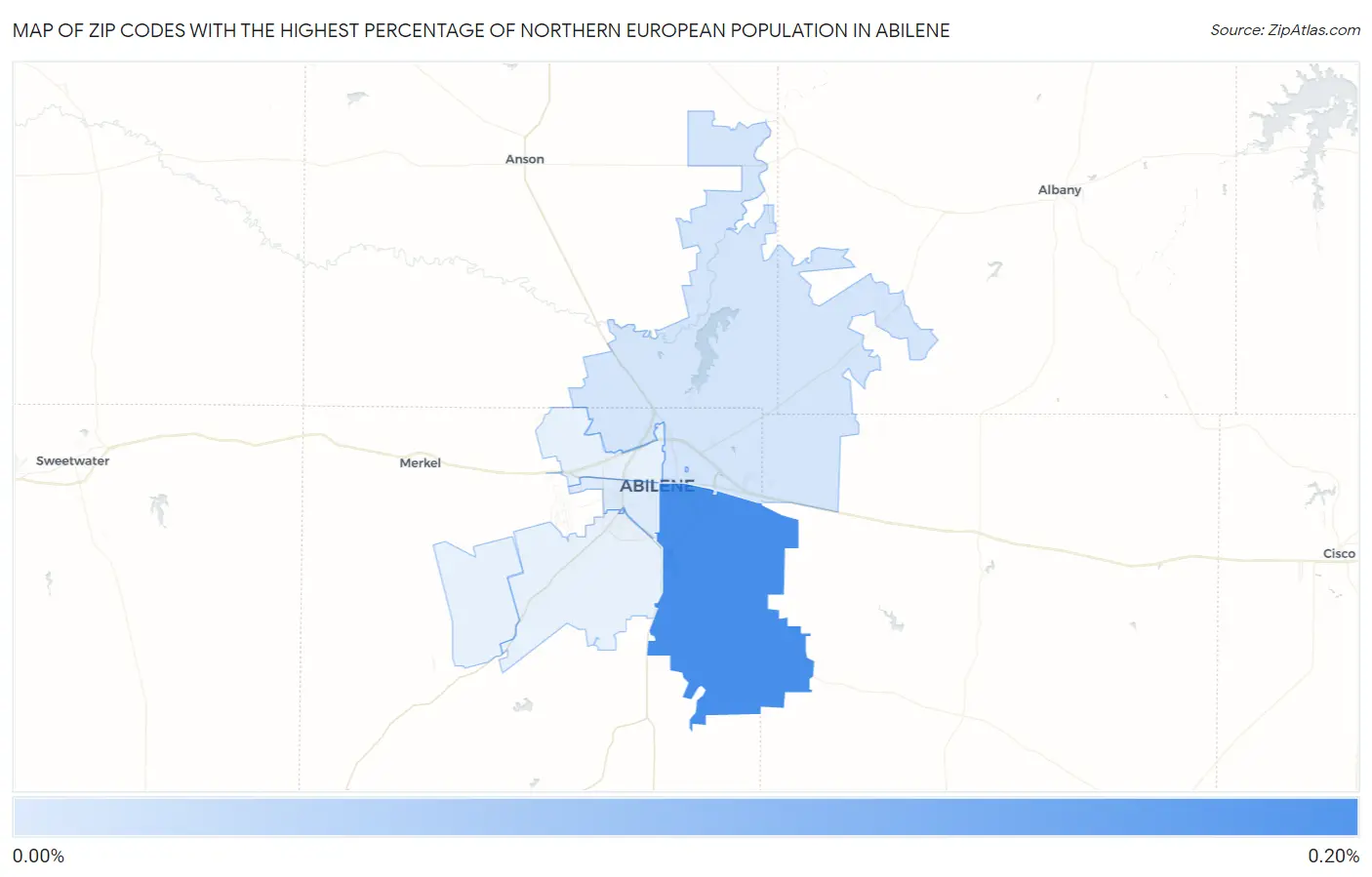Zip Codes with the Highest Percentage of Northern European Population in Abilene Map