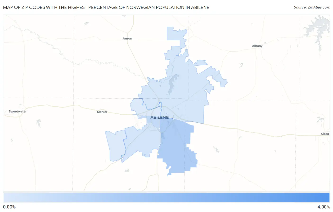 Zip Codes with the Highest Percentage of Norwegian Population in Abilene Map