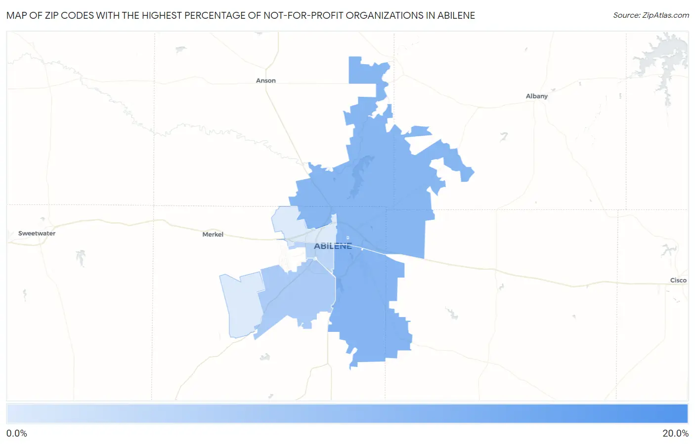 Zip Codes with the Highest Percentage of Not-for-profit Organizations in Abilene Map