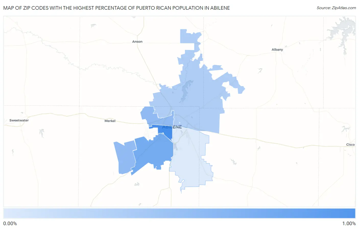 Zip Codes with the Highest Percentage of Puerto Rican Population in Abilene Map