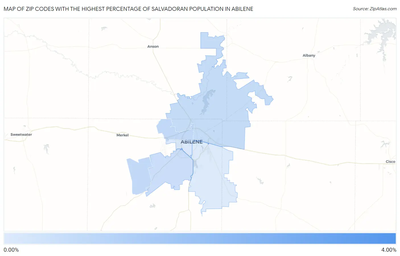 Zip Codes with the Highest Percentage of Salvadoran Population in Abilene Map