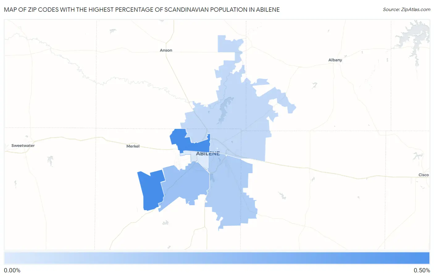 Zip Codes with the Highest Percentage of Scandinavian Population in Abilene Map