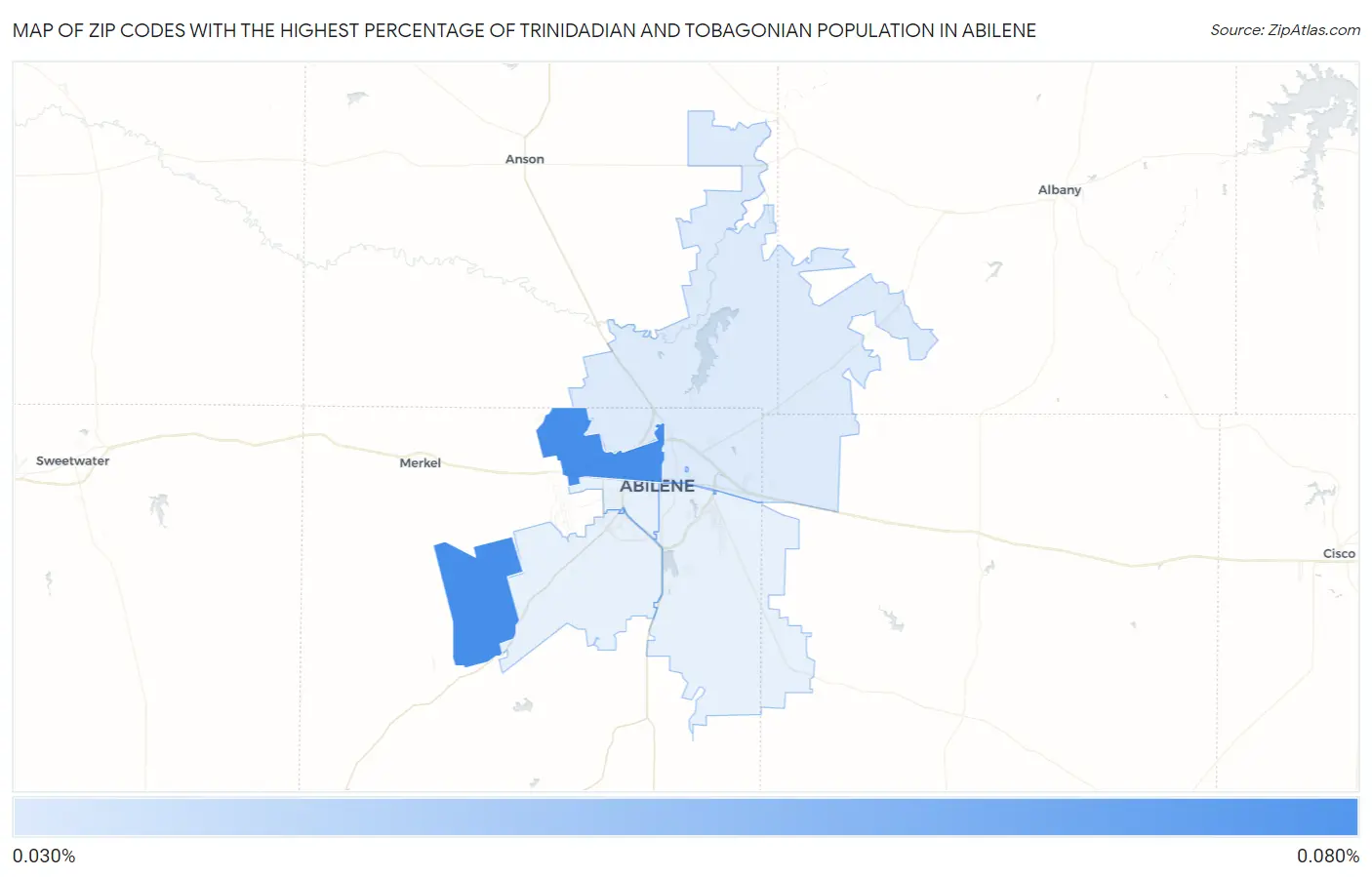Zip Codes with the Highest Percentage of Trinidadian and Tobagonian Population in Abilene Map