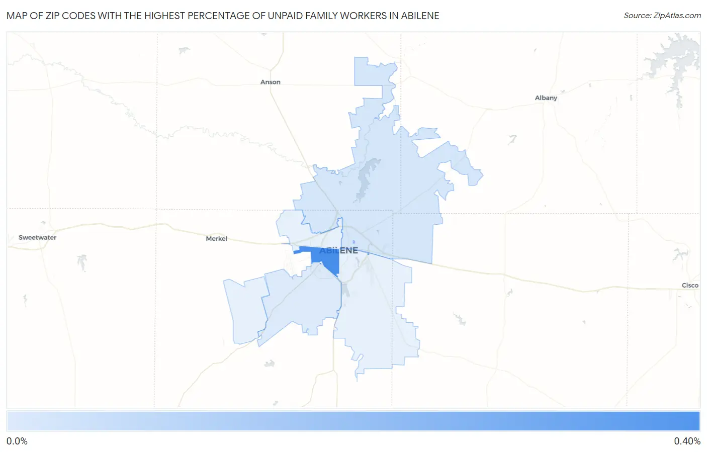 Zip Codes with the Highest Percentage of Unpaid Family Workers in Abilene Map