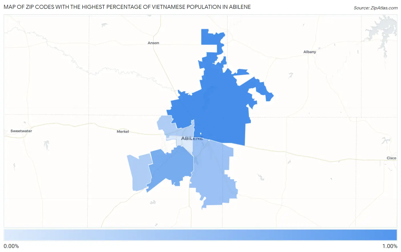 Zip Codes with the Highest Percentage of Vietnamese Population in Abilene Map