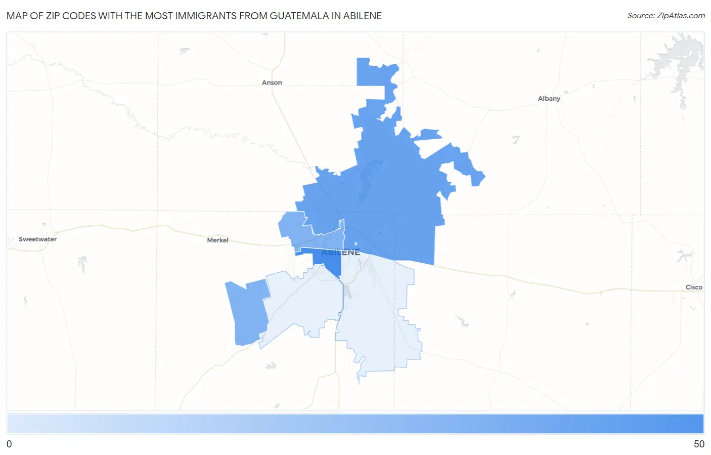 Zip Codes with the Most Immigrants from Guatemala in Abilene Map