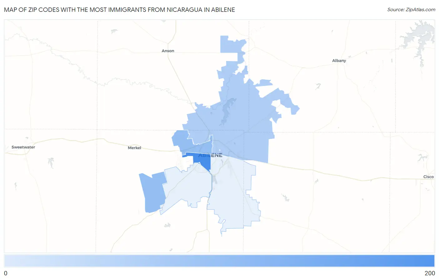Zip Codes with the Most Immigrants from Nicaragua in Abilene Map
