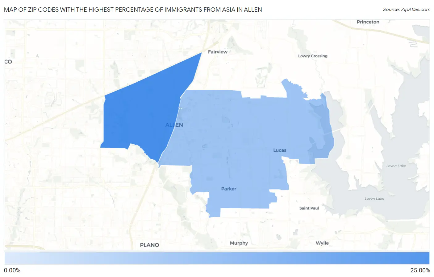 Zip Codes with the Highest Percentage of Immigrants from Asia in Allen Map