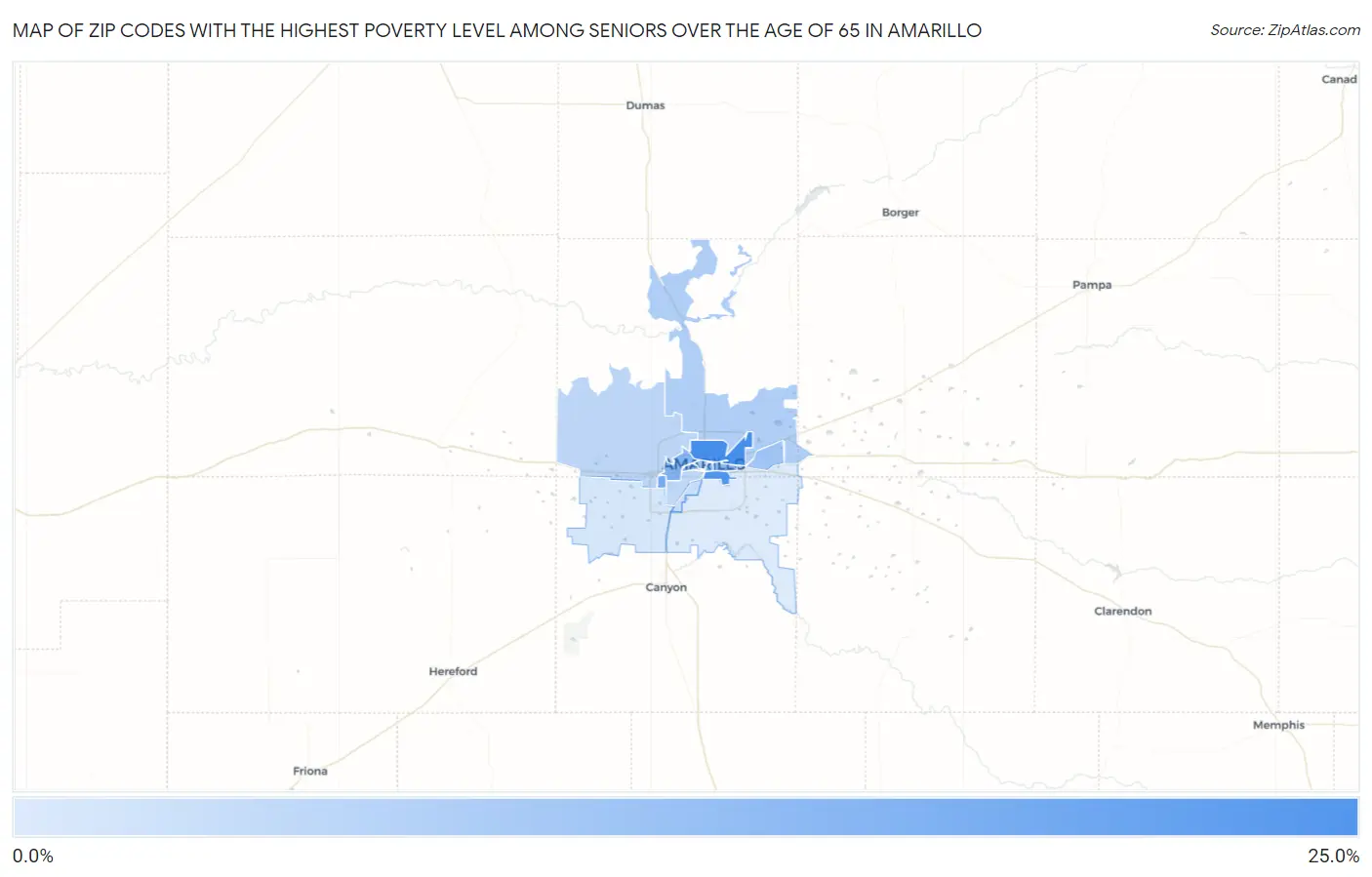 Zip Codes with the Highest Poverty Level Among Seniors Over the Age of 65 in Amarillo Map