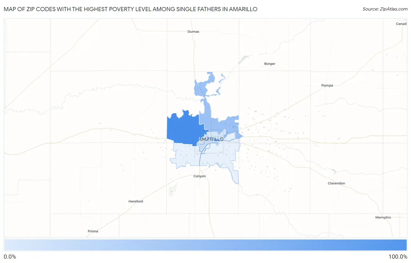Zip Codes with the Highest Poverty Level Among Single Fathers in Amarillo Map