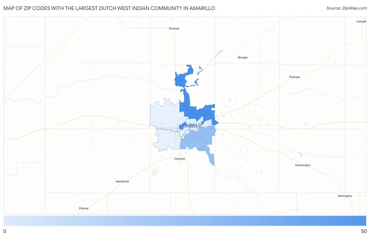 Zip Codes with the Largest Dutch West Indian Community in Amarillo Map