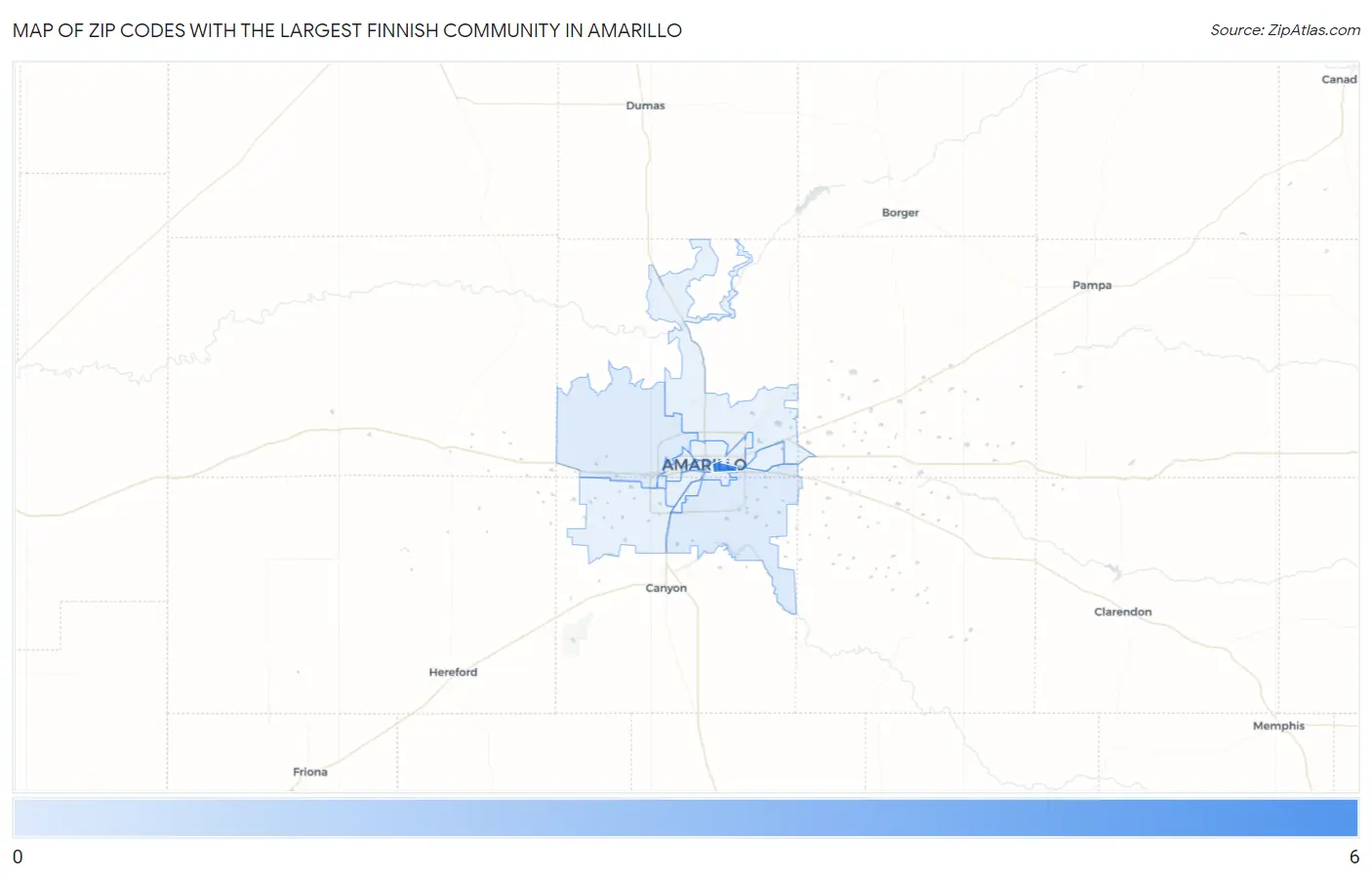 Zip Codes with the Largest Finnish Community in Amarillo Map