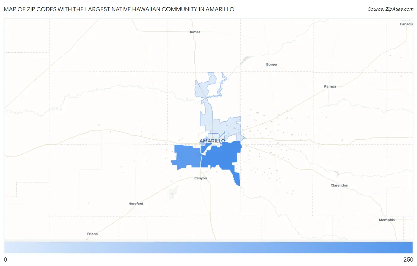 Zip Codes with the Largest Native Hawaiian Community in Amarillo Map